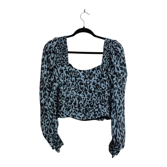 Zara XS Animal Print Long Sleeve Blouse Blue Black - Picture 4 of 10